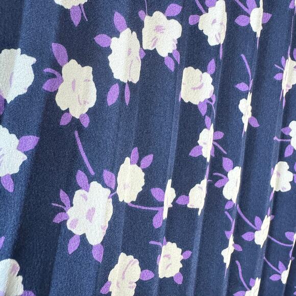 J. Crew Skirt Womens 16 Blue Midi Pleated Scattered Peony Floral Business Preppy - Picture 11 of 13